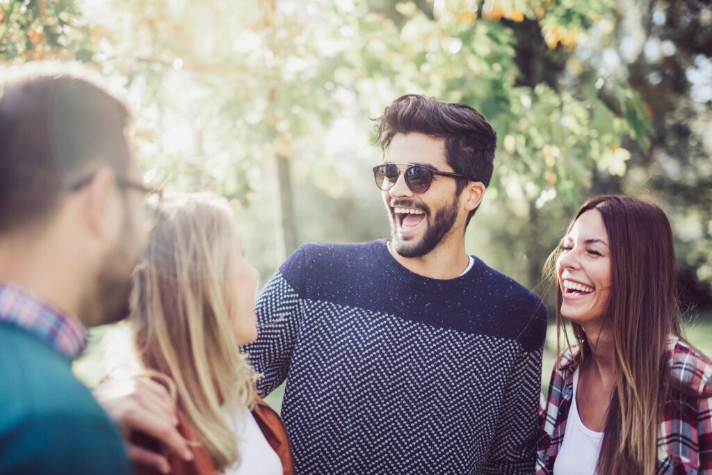 group of friends having fun conversation